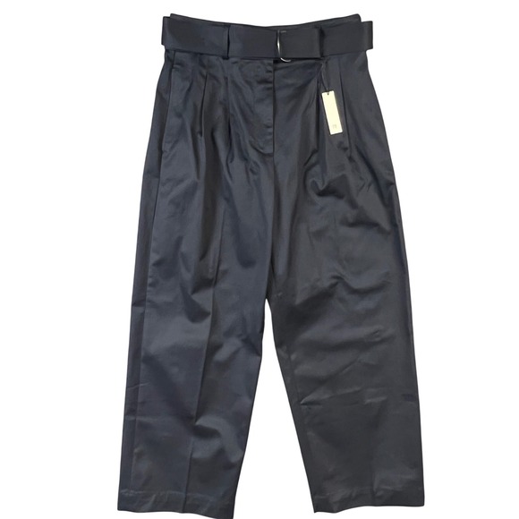 Banana Republic Pleated Wide Leg Belted Trousers Womens 8 Navy Blue New - Picture 2 of 11